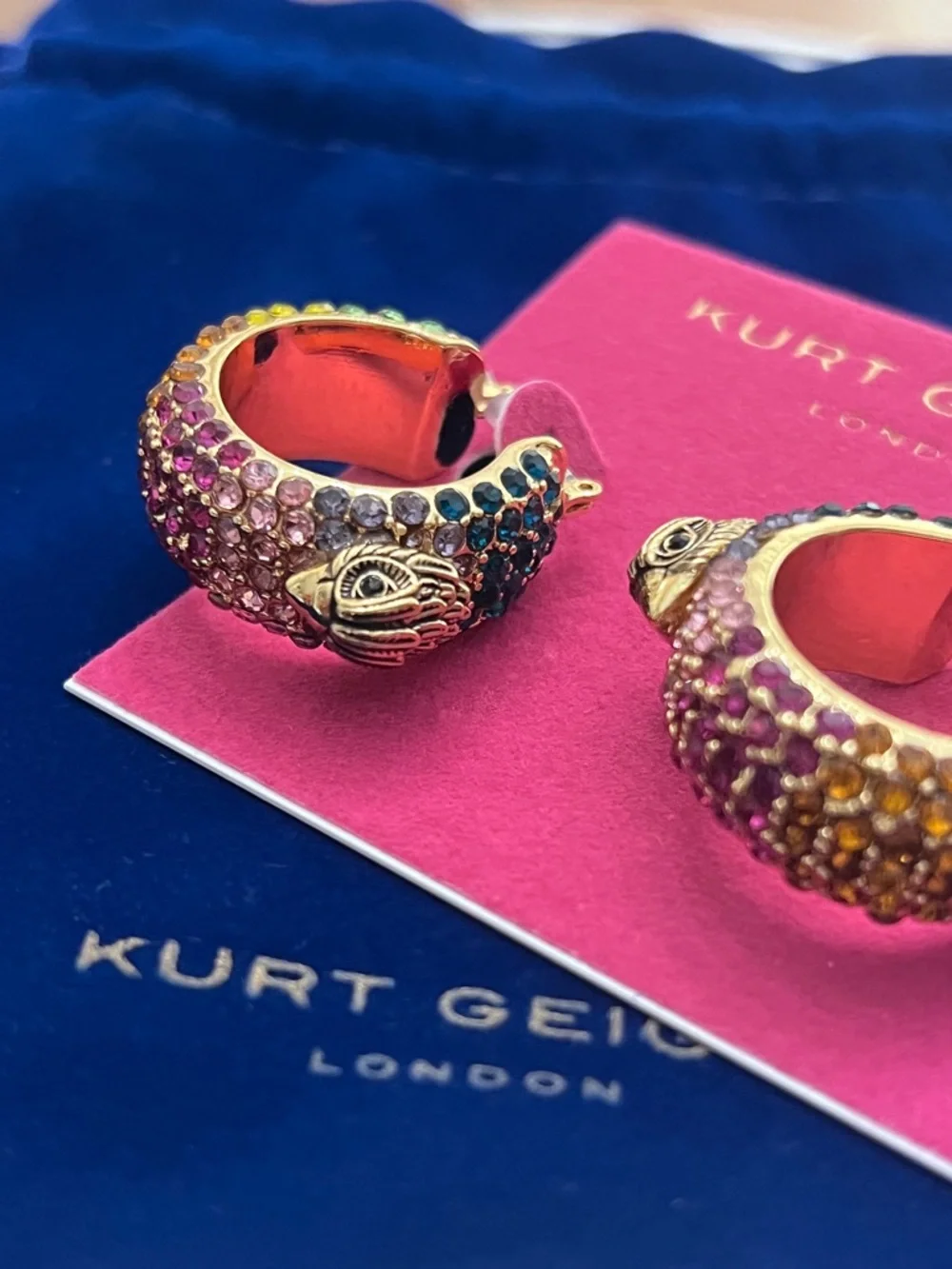 Kurt Geiger Rainbow Crystal Logo Hoop Earrings - Picture 1 of 6